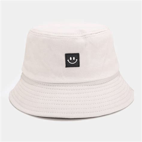 Unisex Smile Pattern Patch Wide Brim Sun Hat All Match Outdoor Casual