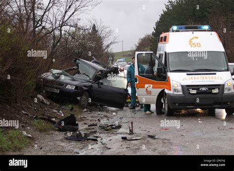 Ambulance to car accident Stock Photo - Alamy