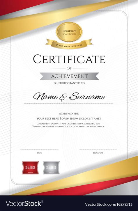 Portrait Luxury Certificate Template With Elegant Vector Image