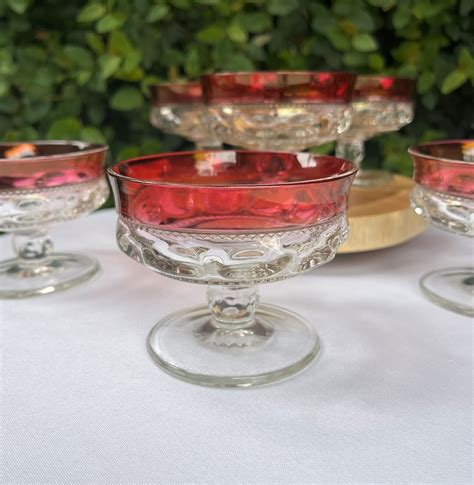 Tiffin Franciscan Kings Crown Ruby Flash Footed Dessert Dishes Set Of 8 Etsy