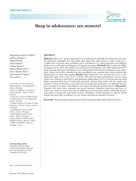 PDF Sleep In Adolescence Sex Matters