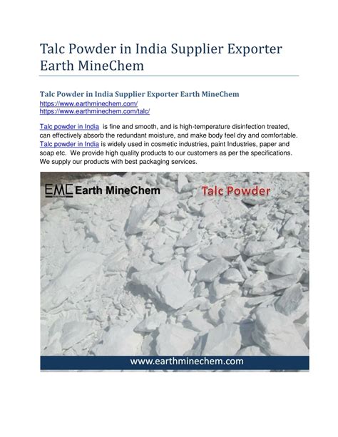 Ppt Talc Powder In India Supplier Exporter Earth Minechem Powerpoint