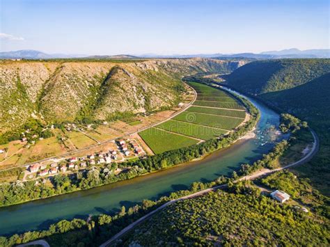 Aerial View Of Famous Bosnian Valley Next To Neretva River In Bosnia