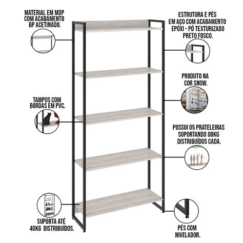 Kit 3 Estantes Multiuso Escritório Industrial 5 Prateleiras Areta