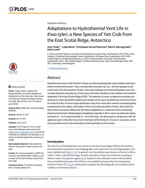 (PDF) Adaptations to Hydrothermal Vent Life in Kiwa tyleri, a New ...