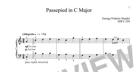 Passepied In C Major Hwv 559 Piano Solo Print Sheet Music Now