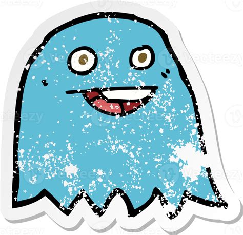 Pegatina Retro Angustiada De Un Fantasma De Dibujos Animados Png