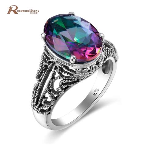 Luxury Fashion Mystic Fire Rainbow Topaz Crystal Ring Weddings Handmade