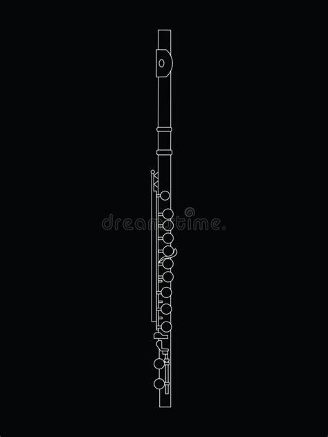 White Line Contour Drawing Of Flute Musical Instrument Illustration