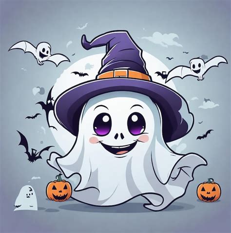 Lindo Fantasma De Halloween Vector Premium