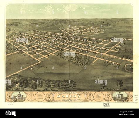 Birds Eye View Of The City Of Marion Linn Co Iowa 1868 Stock Photo