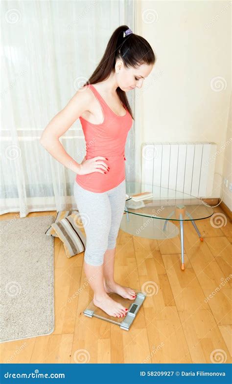 Girl Standing On Bathroom Scales Stock Image Image Of Lost Skinny