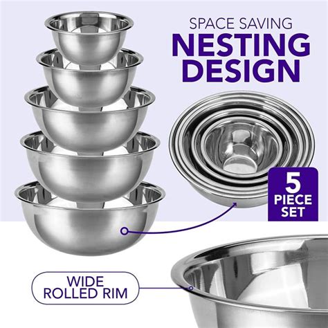 Premium Stainless Steel Mixing Bowls Set Of 5 Brushed Stainless Steel Mixing Bowl Set Easy