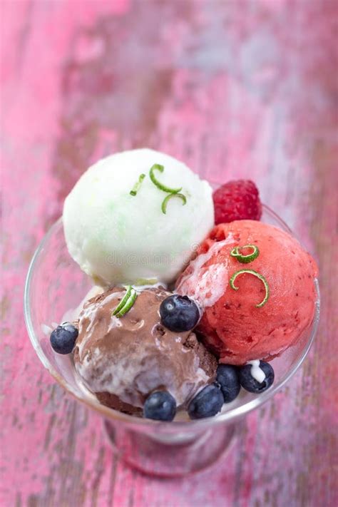 Variety Of Ice Cream In Bowls Fresh Ice Creams And Sorbet Variety On