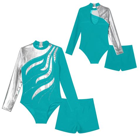 Renvena Girls Sparkle Diamond Long Sleeve Gymnastics Leotard Dance