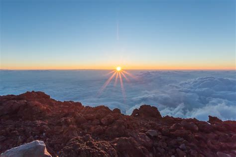 Sunrise over a sea of clouds, taken from the summit of Mt. Fuji a few ...