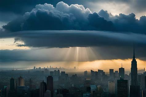 A Stormy Sky Over New York City Ai Generated 32300195 Stock Photo At