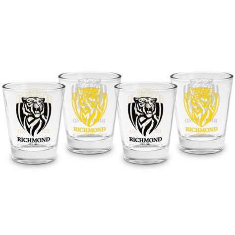 Official Afl Richmond Tigers Afl 4 Pack Shot Glass