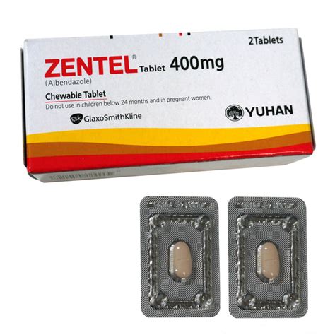 Zentel Albendazole 400mg 2 Tablets Deworming For Human Tetrahaus