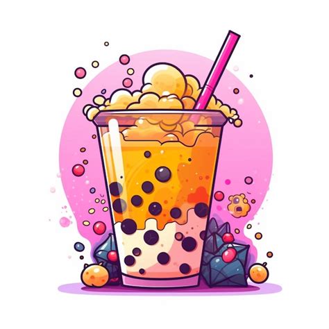 Premium Photo A Cartoon Bubble Tea With A Straw And A Straw In It