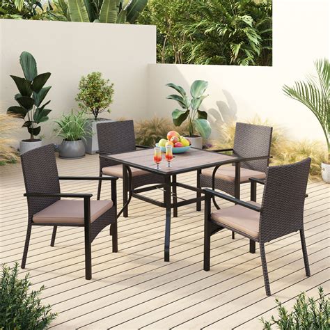 Sophia And William 5 Piece Wicker Patio Dining Set With Pe Rattan Chairs