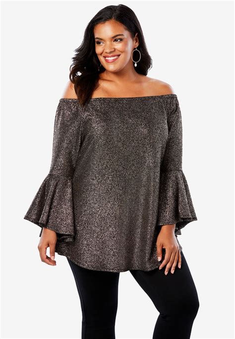 Bell Sleeve Metallic Top Tops Plus Size Outfits Metallic Top