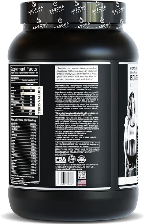 Sascha Fitness Hydrolyzed Whey Protein Isolate Grass Fed Pounds