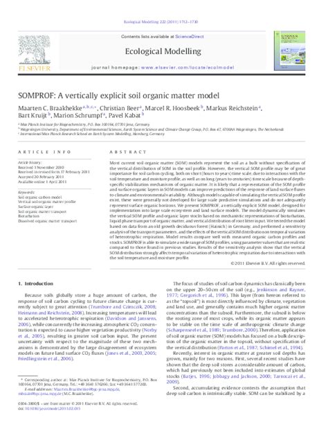 Pdf Somprof A Vertically Explicit Soil Organic Matter Model Marcel