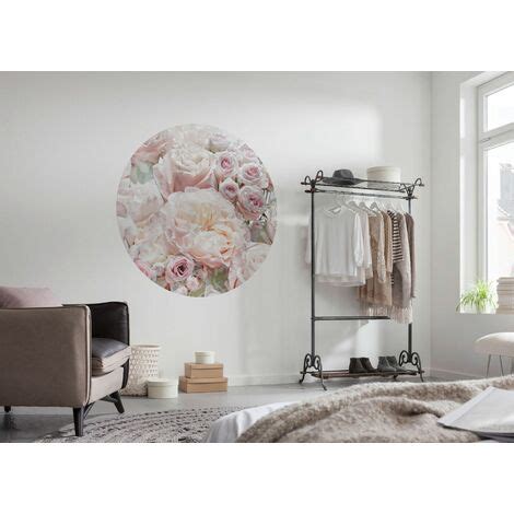 papier peint panoramique rond adhésif Pink and Cream Roses rose clair