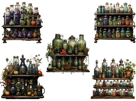 Watercolour Witches Apothecary Clipart Potion Bottles Witches Herbs