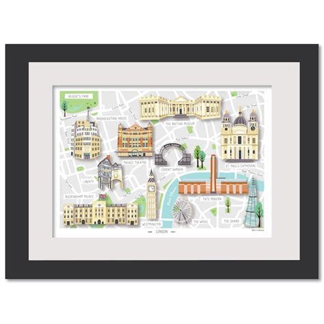 Illustrated Map Of London A2 A3 London Map Colourful Art Print Hand