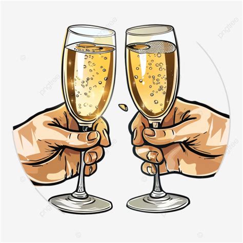 Circular Peeling Sticker Cartoon Clinking Champagne Flutes Champagne