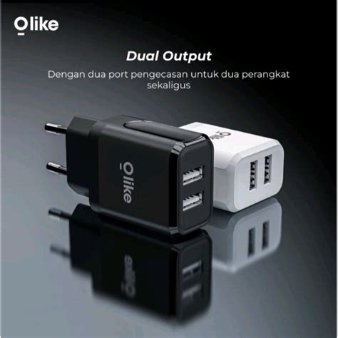 Jual OLIKE C202S 1 PCS ADAPTOR KEPALA CHARGER DUAL PORT 2 4A