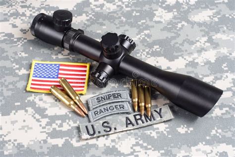 US ARMY Background Concept Sniper With Scope And Insignia Stock Image ...