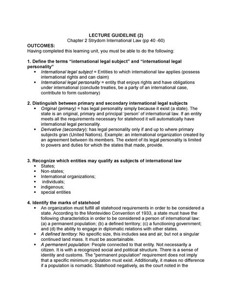 Chapter 2 - Statehood and Recognition - LECTURE GUIDELINE (2) Chapter 2