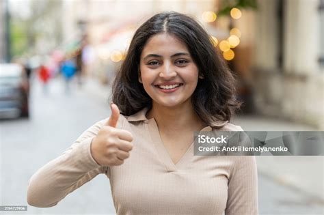 Happy Woman Showing Thumbs Up Like Sign Positive Something Good