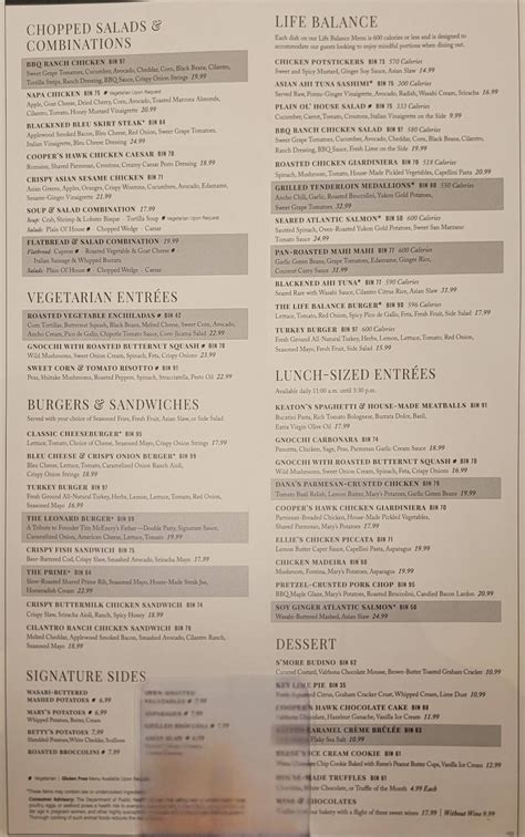 Menu At Cooper S Hawk Winery Restaurant Sarasota Sarasota