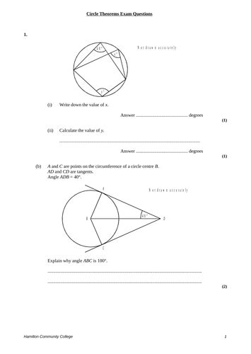 Test Questions Circle Theorems Teaching Resources