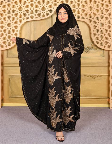 Black Koti Abaya With Embroidery Stone Work Irani Borka Bazar