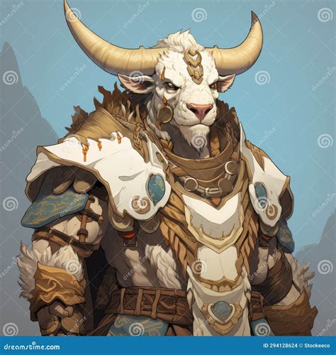 Anthropomorphic Ivory Cow God Dnd 5e Concept Art Stock Illustration