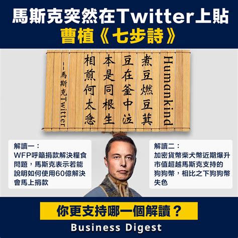 【商業熱話】馬斯克突然在twitter上貼曹植《七步詩》 Business Digest