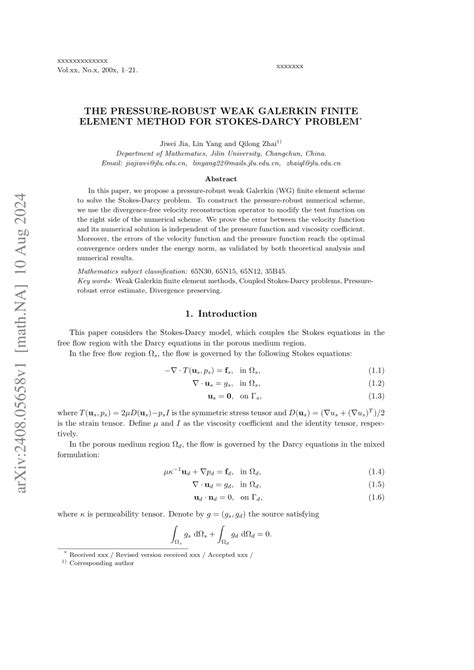 Pdf The Pressure Robust Weak Galerkin Finite Element Method For