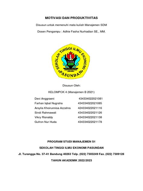 Msdm Makalah Motivasi Kerja Kel 4 1 Pdf