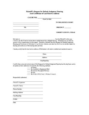 Fillable Online Plaintiff S Request For Default Judgment Hearing Fax