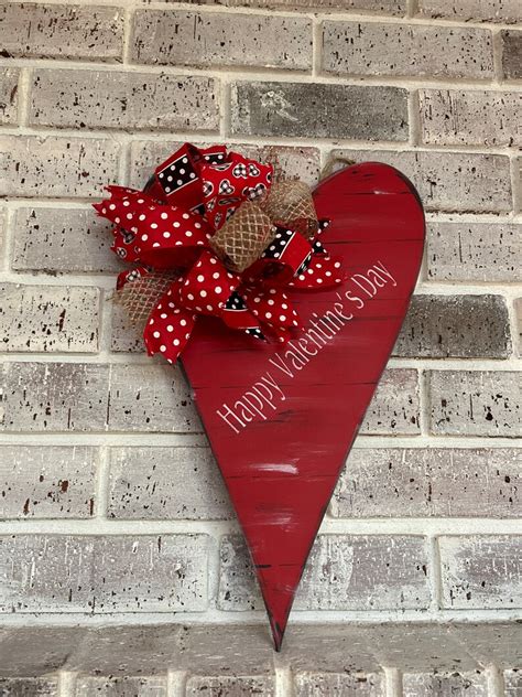 Large Wood Heart Door Hanger Valentines Day Decor Heart Door Etsy