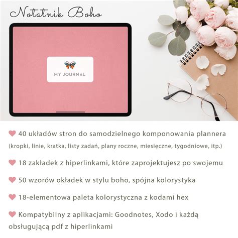 Zestaw Cyfrowy Boho Bullet Journal Dark Naklejki Pory Roku