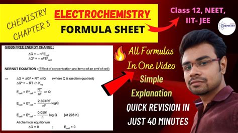 ELECTROCHEMISTRY FORMULA SHEET All Formulas In One Video Class 12