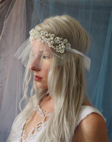 Mini Crystal Pearl Rhinestone Headpiece Headband Veil Blusher Birdcage Vintage Inspired Short