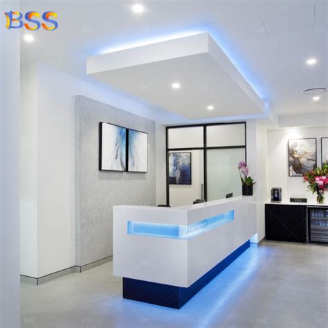 Custom Dental Office Counter Blue Light White Corian Modern Dental