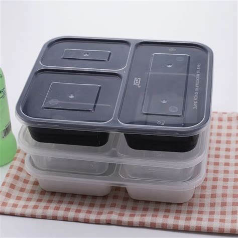 3 Compartment Microwavable Disposable Food Container Pp Plastic Lunch Box Insulated Leak Proof